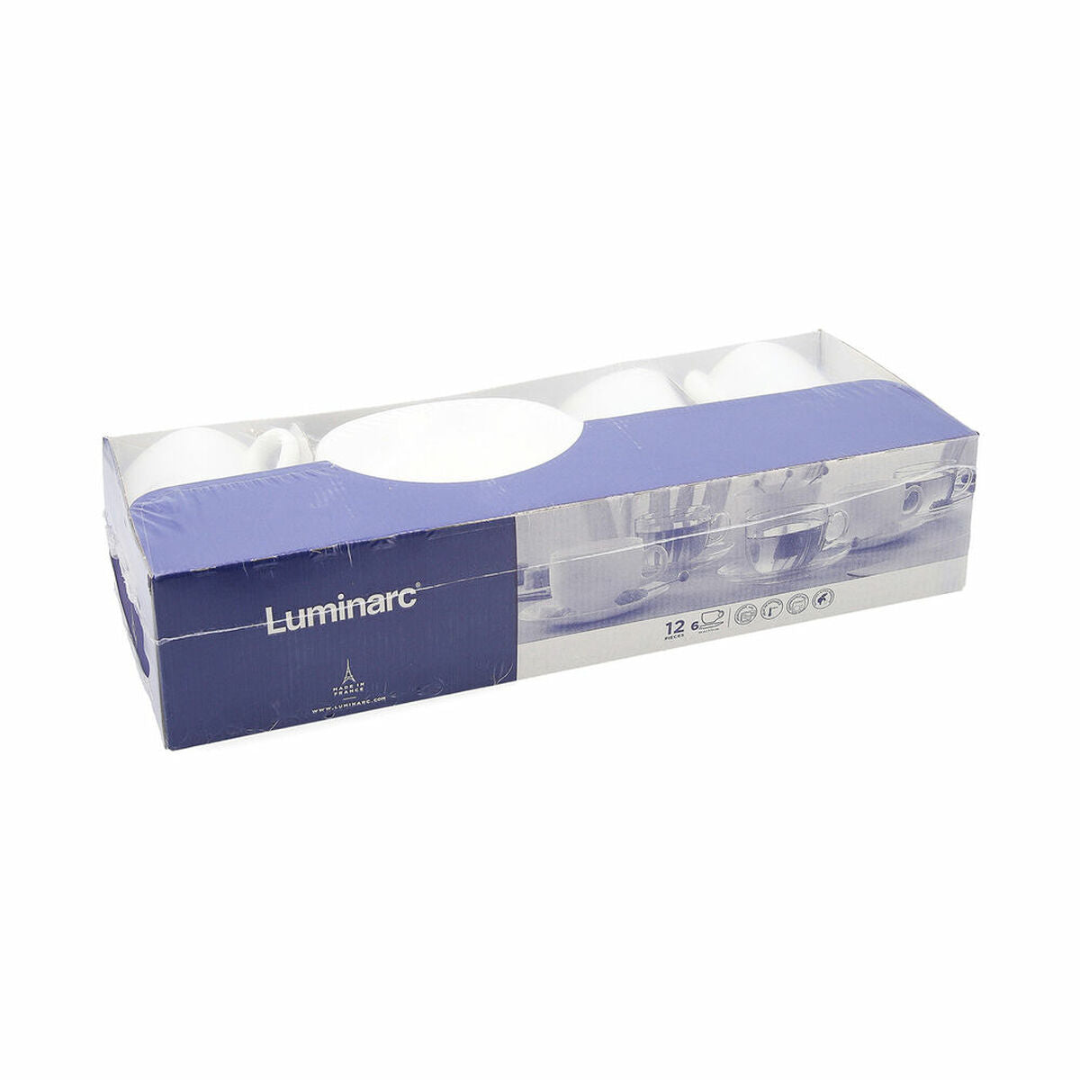 Sæt krus med underkopper Luminarc 04998 (12 stk) Hvidt glas 220 ml (12 stk.)