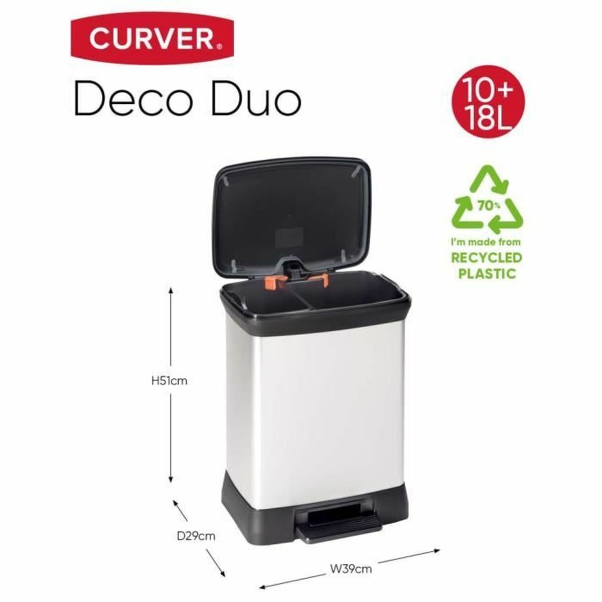 Recycling Waste Bin Curver Duo Déco Silver 10 L 18 L Curver