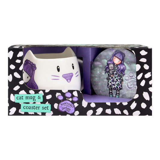 Kop med tallerken Gorjuss Smitten killing Hvid Sort Ceramic Coasters Cup