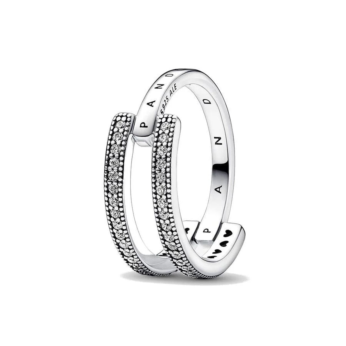 Ladies' Ring Pandora SIGNATURE LOGO & PAVE DOUBLE BAND - RING - SIZE 52 Pandora