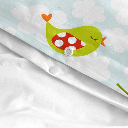 Duvet cover set HappyFriday Mr Fox Little birds Multicolour Baby Crib 2 Pieces HappyFriday