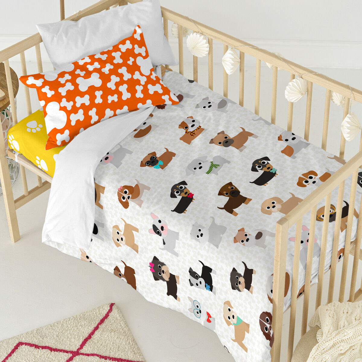 Duvet cover set HappyFriday Mr Fox Dogs Multicolour Baby Crib 2 Pieces HappyFriday