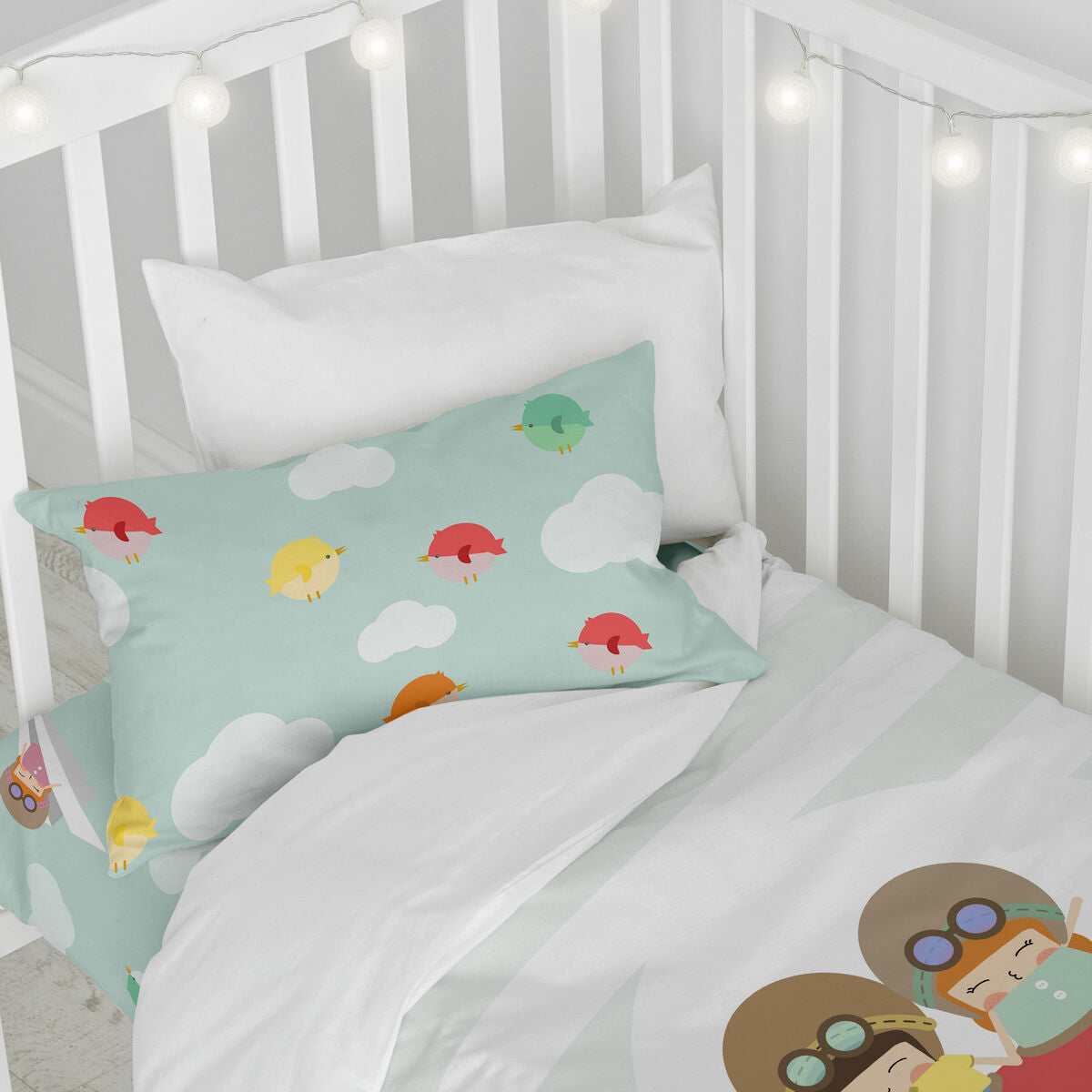 Duvet cover set HappyFriday Happynois Learning To Fly Multicolour Baby Crib 2 Pieces HappyFriday