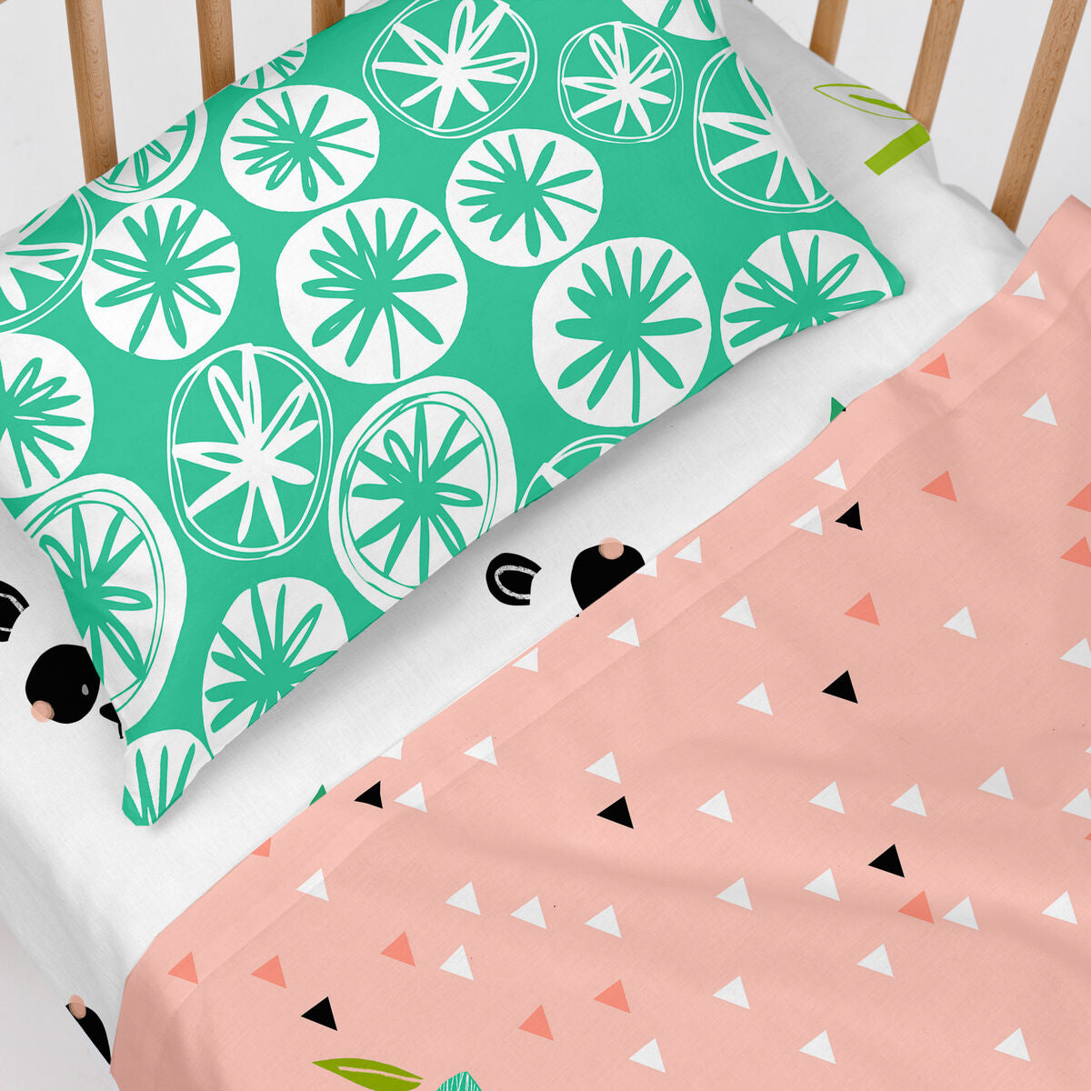 Fitted sheet HappyFriday MOSHI MOSHI White Multicolour 60 x 120 x 14 cm Panda bear HappyFriday