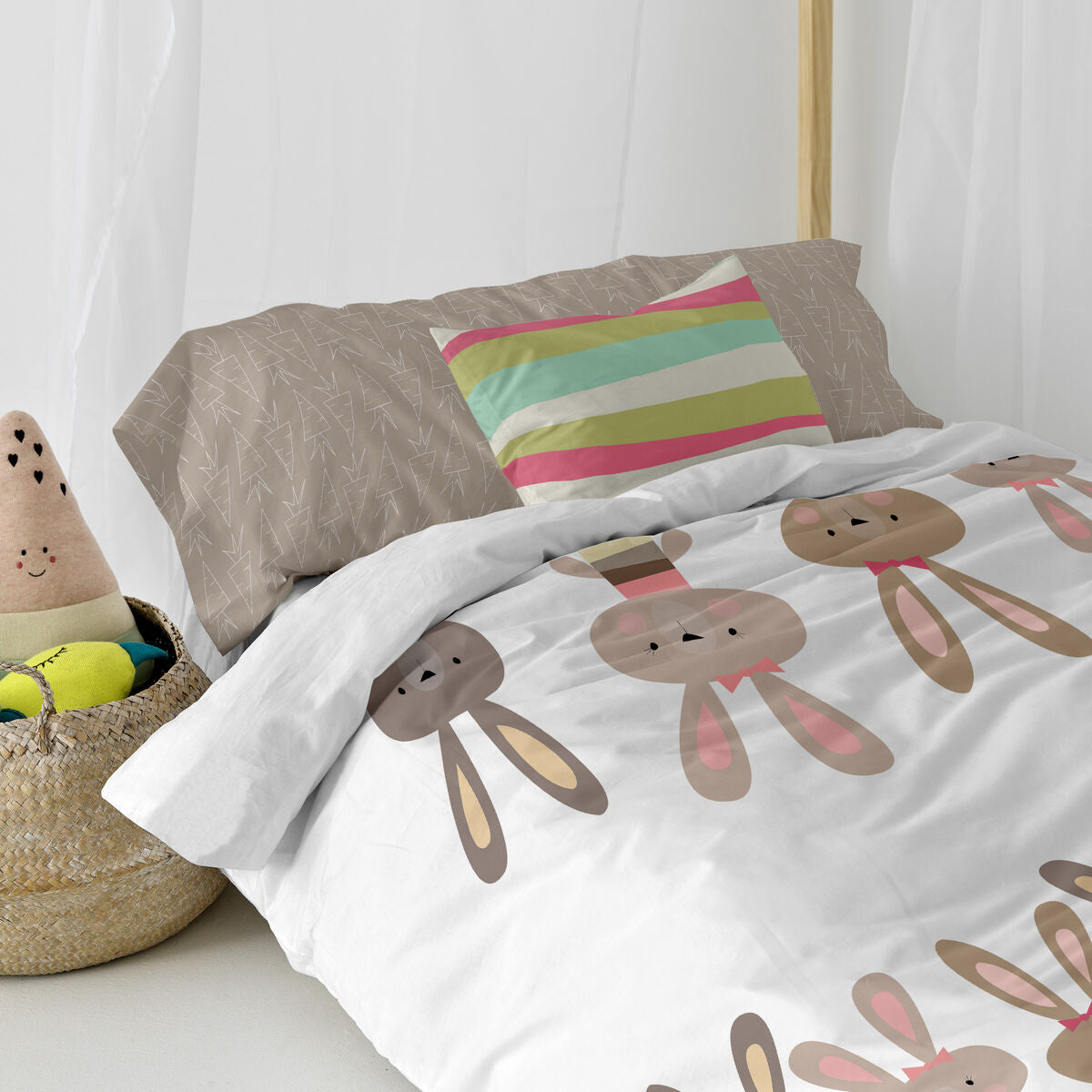 Duvet cover set HappyFriday Moshi Moshi Rabbit Family Multicolour Single 2 Pieces