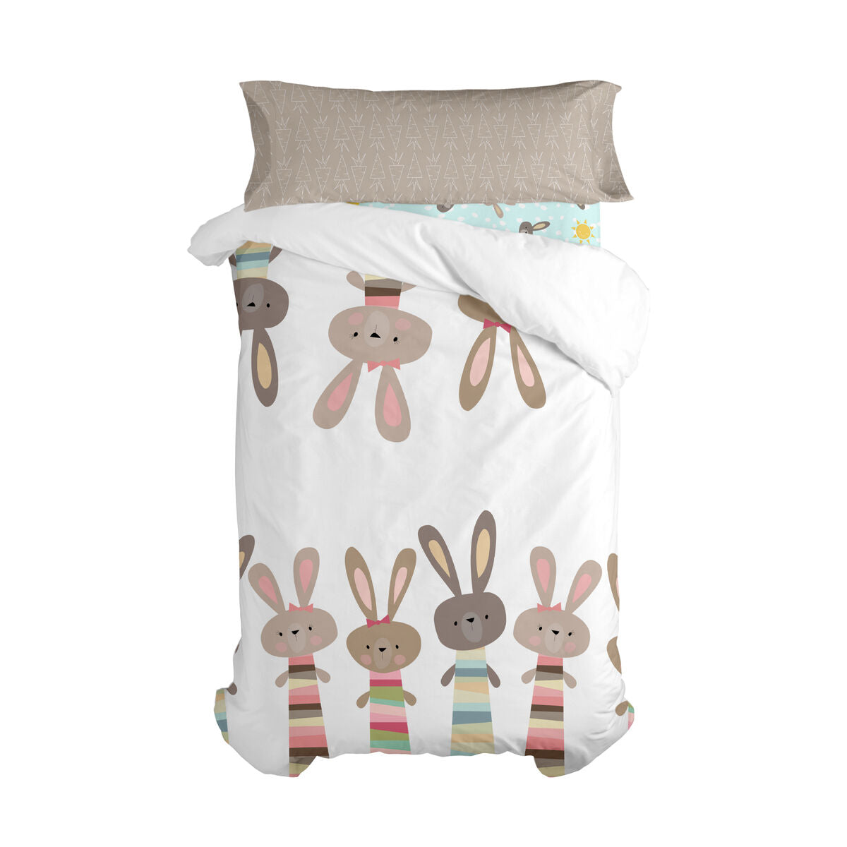 Duvet cover set HappyFriday Moshi Moshi Rabbit Family Multicolour Single 2 Pieces