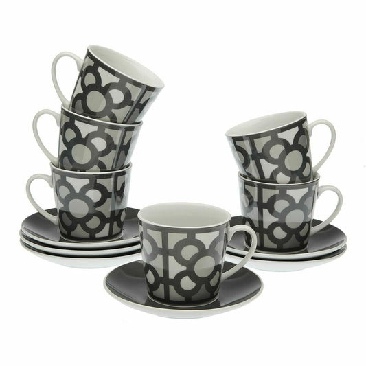 Sæt med 6 tekopper med tallerkener Versa Urbana Porcelæn 9 x 14 x 14 cm 10,5 x 8 x 6 cm 14 x 14 x 2 cm