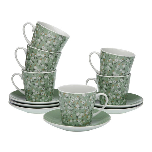 Kaffekopsæt Versa Blomster 6 Enheder Porcelæn