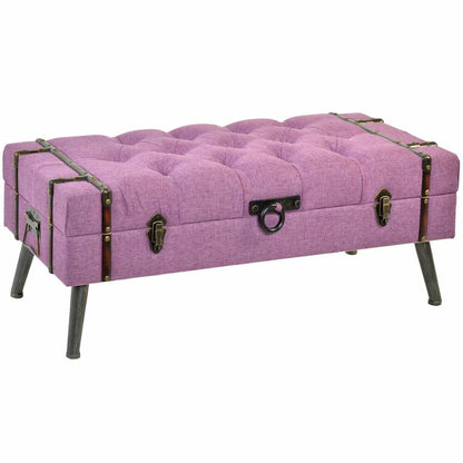 Bench DKD Home Decor Metal Polyester Fuchsia MDF Wood (102 x 42 x 40,5 cm)