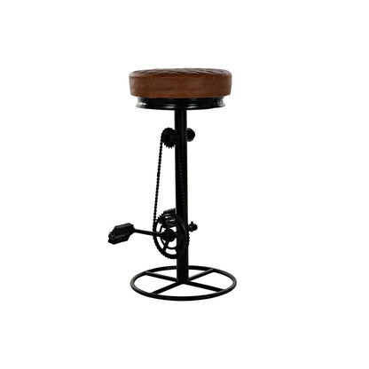 Stool DKD Home Decor Black Leather Metal Light brown (44 x 38 x 82 cm) DKD Home Decor