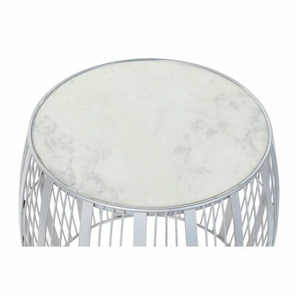 Side table DKD Home Decor White Marble Iron Silver (46 x 46 x 41 cm) DKD Home Decor