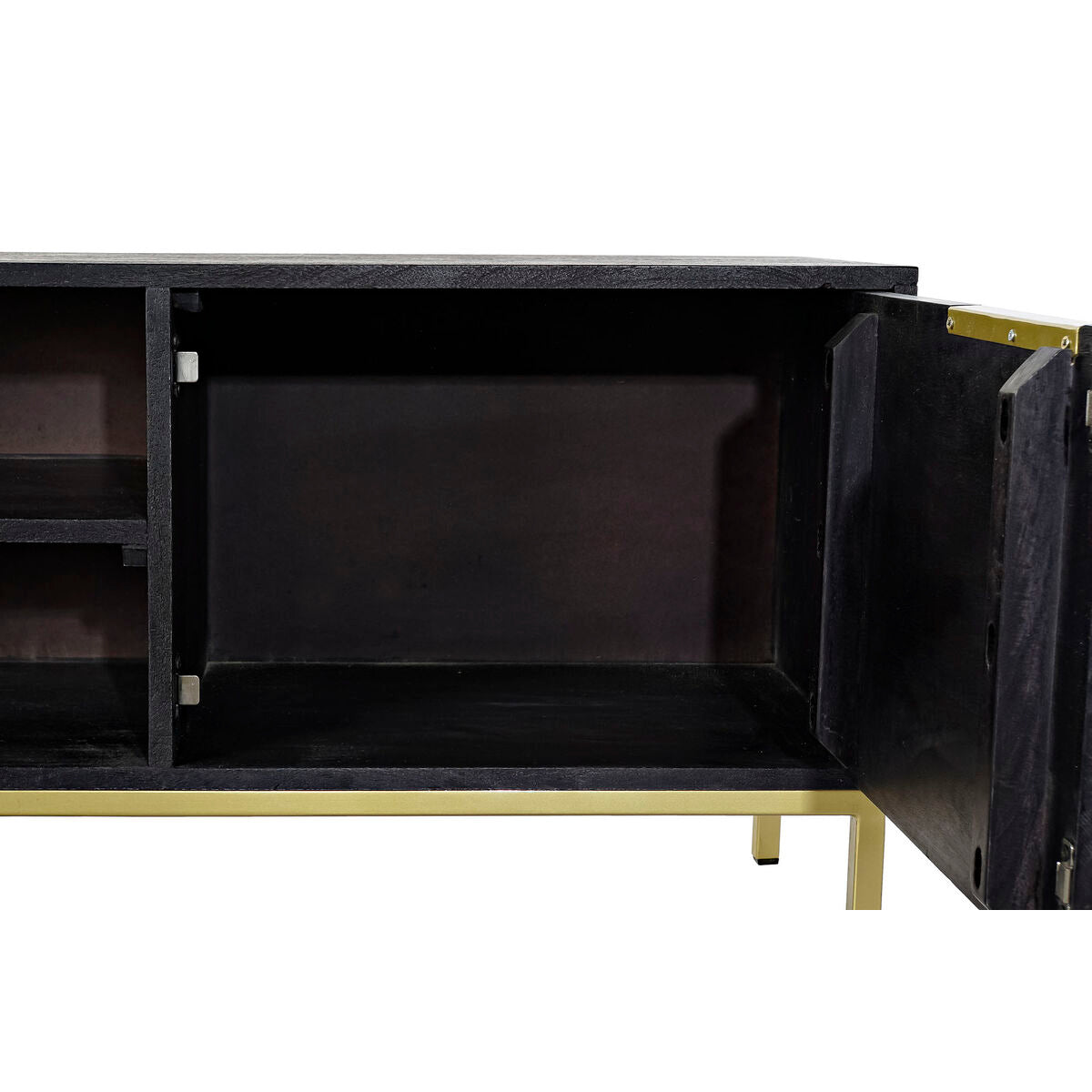 TV furniture DKD Home Decor Black Metal Golden Mango wood (147 x 40 x 51 cm) DKD Home Decor