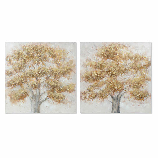 Painting DKD Home Decor Canvas 100 x 3,8 x 100 cm Tree Cottage (2 Units) DKD Home Decor