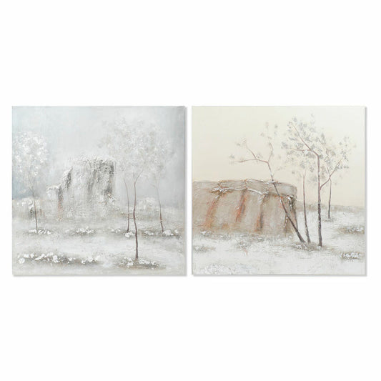 Painting DKD Home Decor Canvas 100 x 3,8 x 100 cm Trees Cottage (2 Units) DKD Home Decor