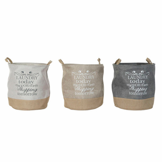 Basket DKD Home Decor Beige Grey Light brown 39 x 39 x 41 cm Polyester (3 Units) (3 Pieces) DKD Home Decor