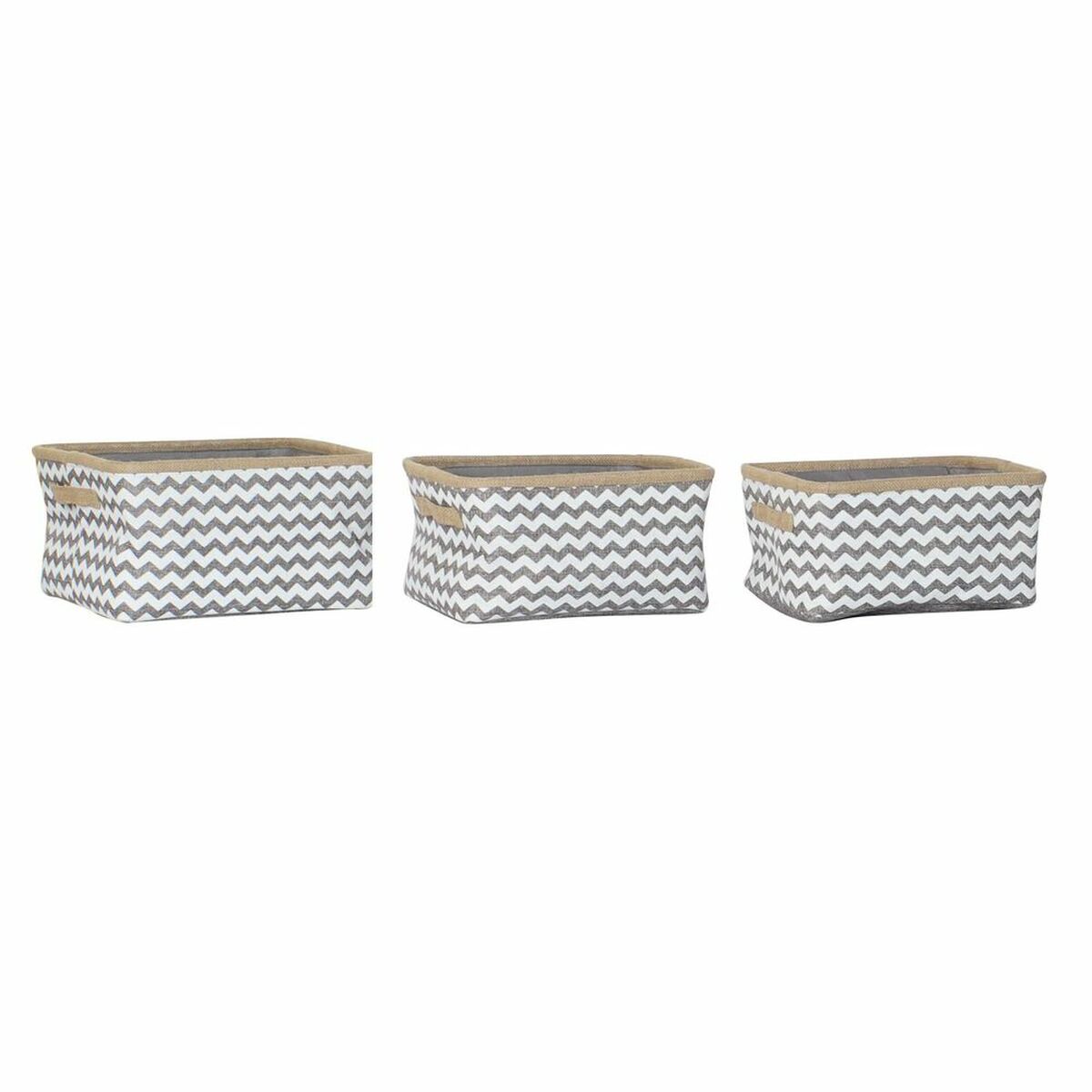 Basket set DKD Home Decor White Grey Jute Zigzag Boho 36 x 31 x 20 cm 3 Pieces DKD Home Decor