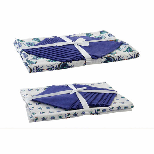 Tablecloth and napkins DKD Home Decor 150 x 250 x 0,5 cm Blue White (2 Units) DKD Home Decor