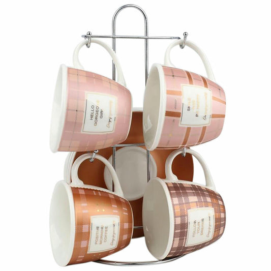 Cup DKD Home Decor White Brown Pink Metal 210 ml DKD Home Decor