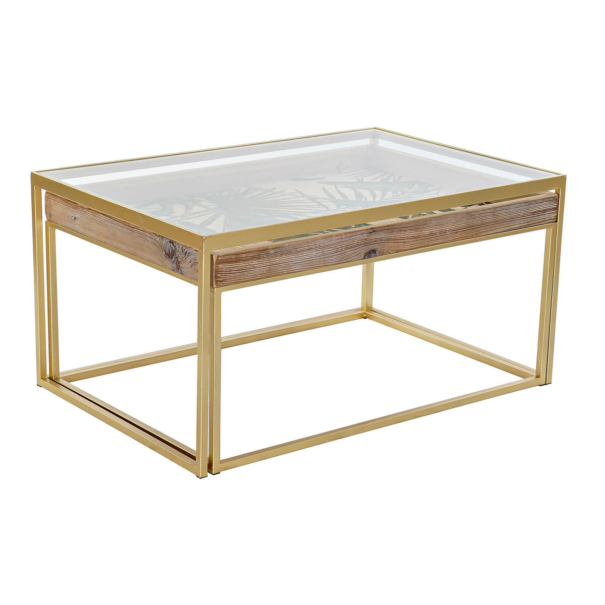 Set of 2 tables DKD Home Decor Golden Natural Wood Metal Crystal 90 x 60 x 45 cm