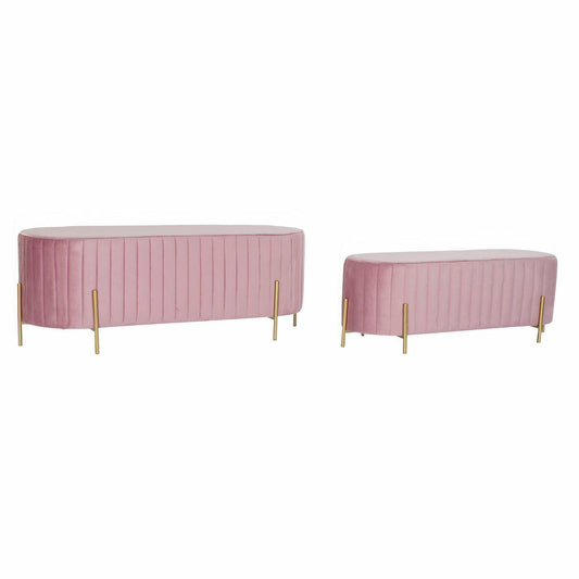 Bench DKD Home Decor Pink Golden Metal Polyester Velvet (123 x 50 x 45 cm)