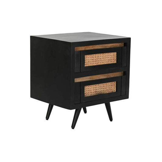 Nightstand DKD Home Decor Black Natural Rattan Mango wood 50 x 40 x 55 cm DKD Home Decor