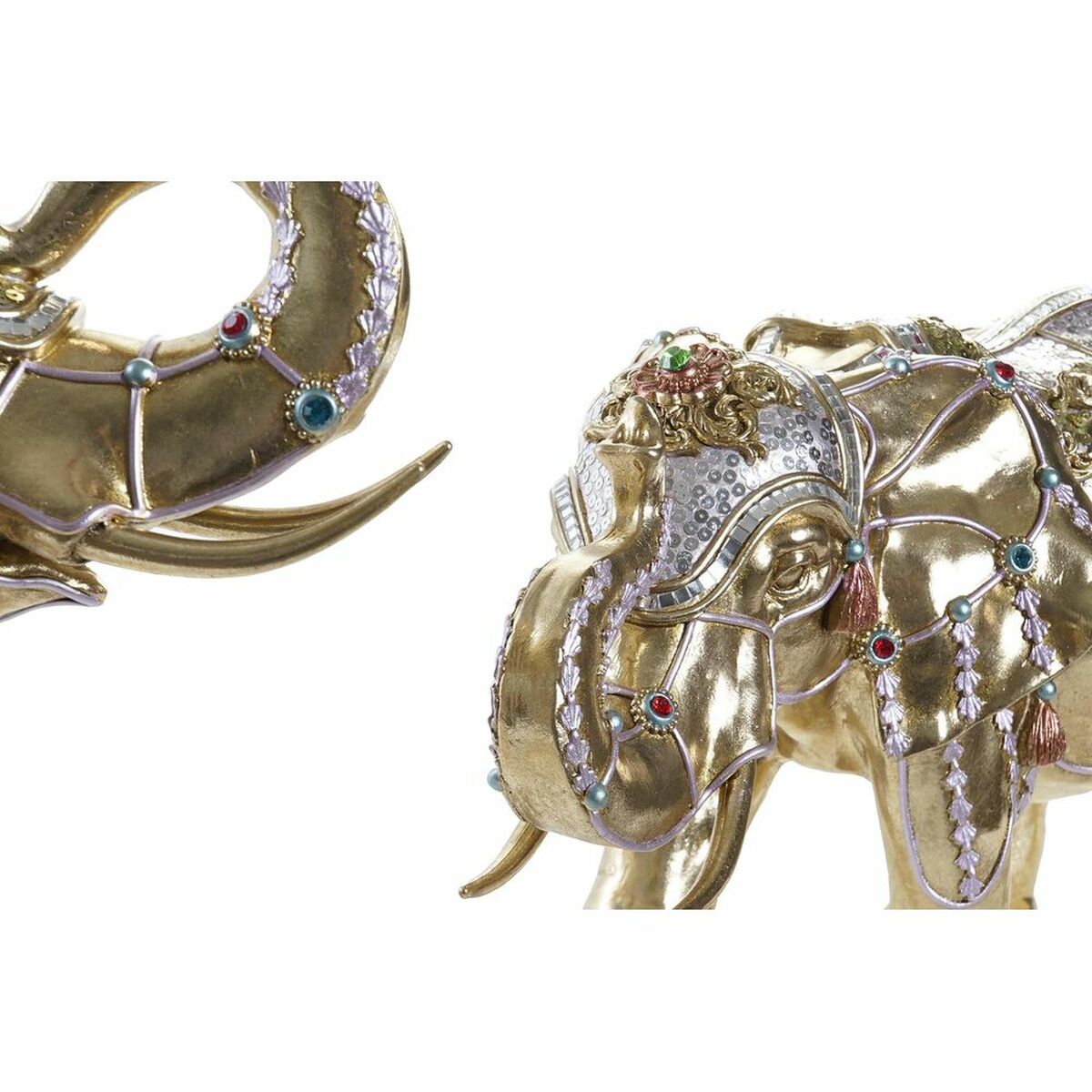 Decorative Figure DKD Home Decor Elephant Golden Resin Multicolour (45,5 x 20 x 35 cm) (2 Units) DKD Home Decor