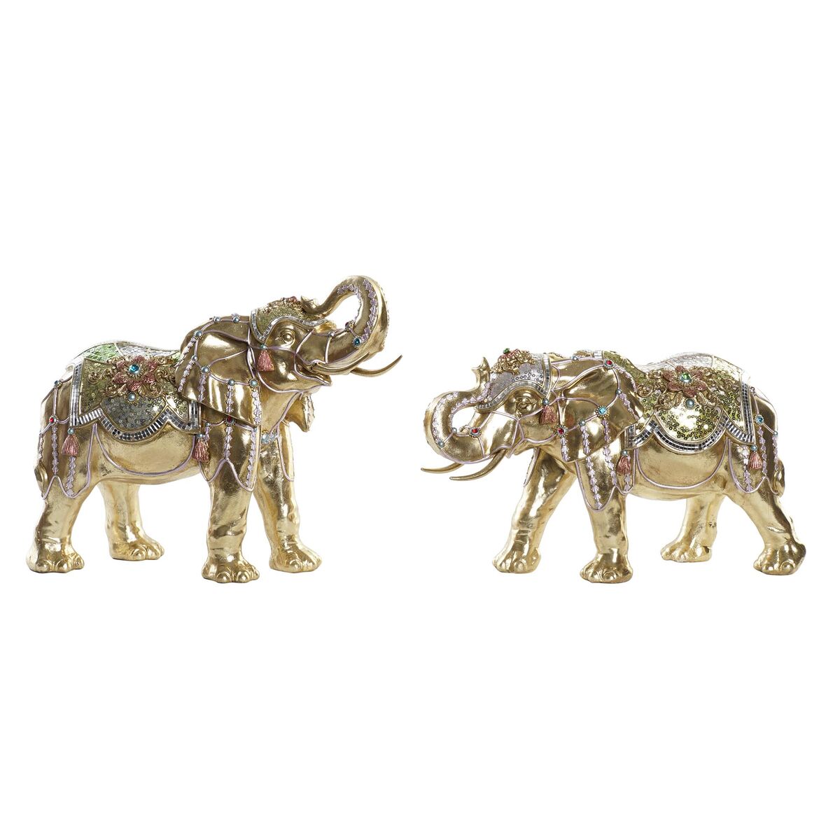 Decorative Figure DKD Home Decor Elephant Golden Resin Multicolour (45,5 x 20 x 35 cm) (2 Units) DKD Home Decor