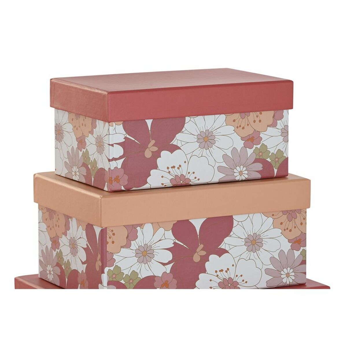 Set of Stackable Organising Boxes DKD Home Decor Fuchsia White Peach Cardboard (43,5 x 33,5 x 15,5 cm)