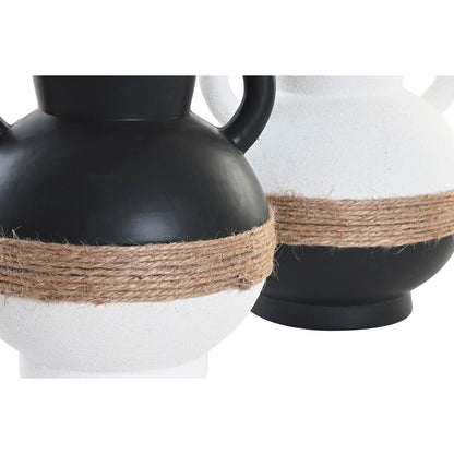 Vase DKD Home Decor 16,5 x 16,5 x 24 cm Ceramic Black Brown Rope White (2 Units)