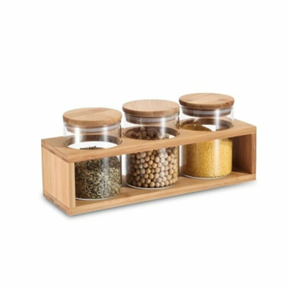 3 Tubs DKD Home Decor 31 x 11 x 11,5 cm Natural Bamboo Borosilicate Glass - byKim