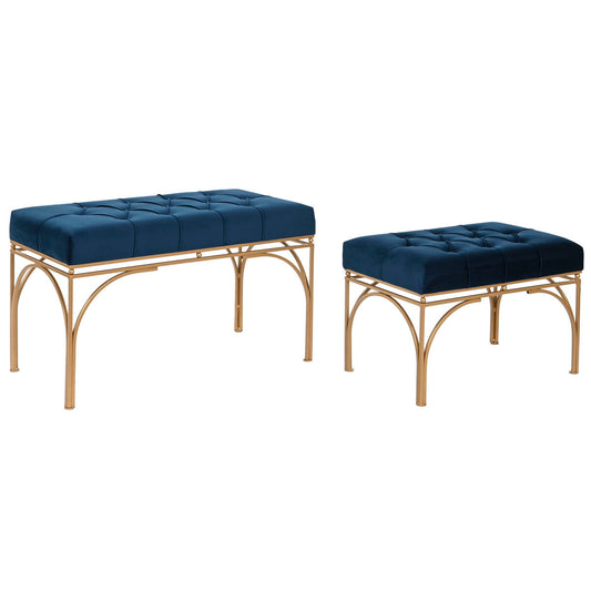 Bench DKD Home Decor Blue Golden Metal 80 x 40 x 48 cm (2 Units) DKD Home Decor