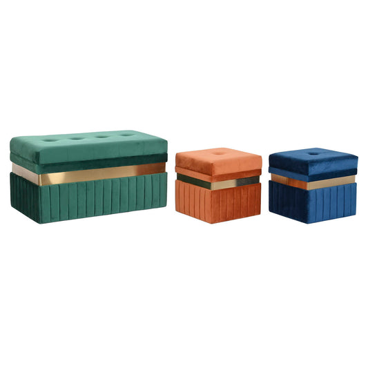 Bench DKD Home Decor Blue Green Orange Golden MDF Wood 93 x 47 x 45 cm (3 Units) DKD Home Decor