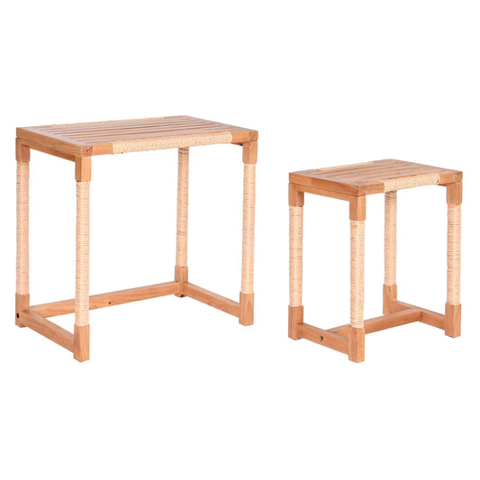 Set of 2 tables Home ESPRIT Natural Rope Fir 58 x 38 x 60 cm Home ESPRIT