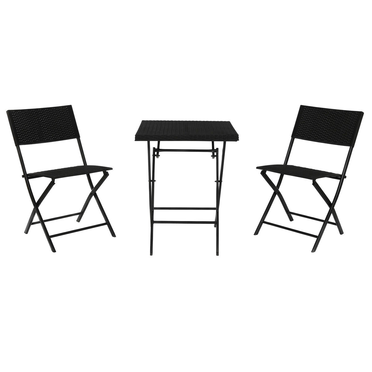 Table set with 2 chairs Home ESPRIT Black Steel synthetic rattan 58 x 58 x 71,5 cm