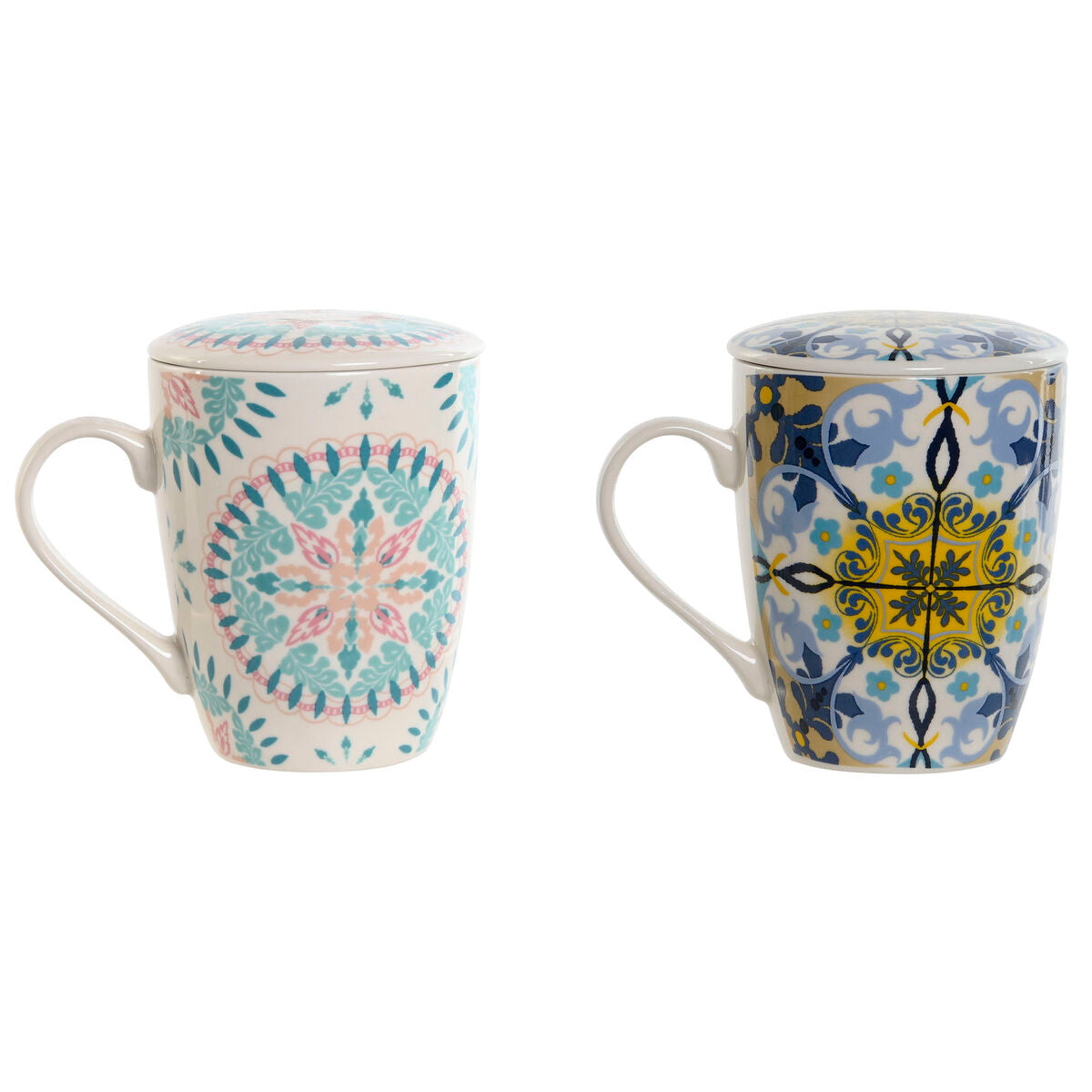 Cup with Tea Filter Home ESPRIT Blue White Turquoise Mediterranean 340 ml (2 Units) Home ESPRIT