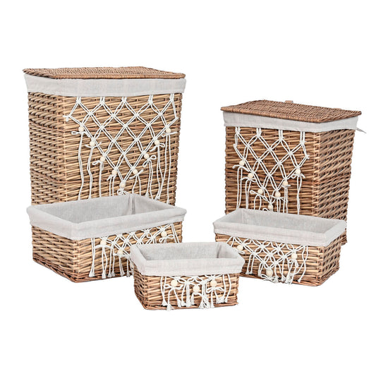 Laundry basket Home ESPRIT White Natural wicker Shabby Chic 47 x 35 x 55 cm 5 Pieces