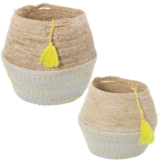 Set of Baskets Alexandra House Living 03777 White wicker Rattan Natural Fibre (2 Units)