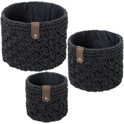 Set of Baskets Alexandra House Living 03822 Black wicker Rattan Natural Fibre (3 Units)