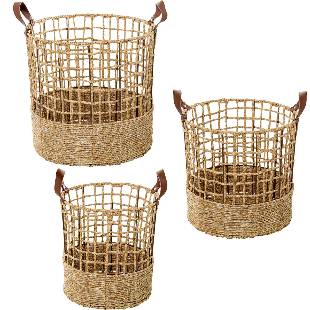 Set of Baskets Alexandra House Living 03848 Brown Wood wicker Rattan Polyskin (3 Units)