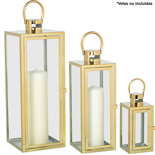 Lanterns Alexandra House Living Golden Steel 10 x 23 x 10 cm 14 x 39 x 14 cm 18 x 49 x 18 cm Candleholder 3 Pieces