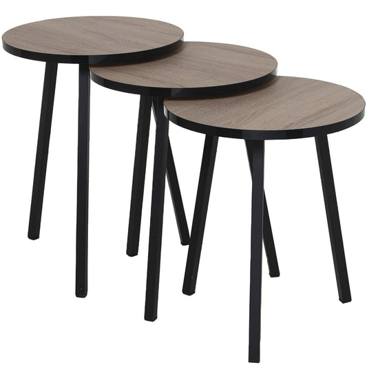 Set of 3 tables Alexandra House Living Black Golden Wood