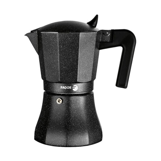 Italian Coffee Pot Fagor Tiramisu Black Aluminium 9 Cups Fagor