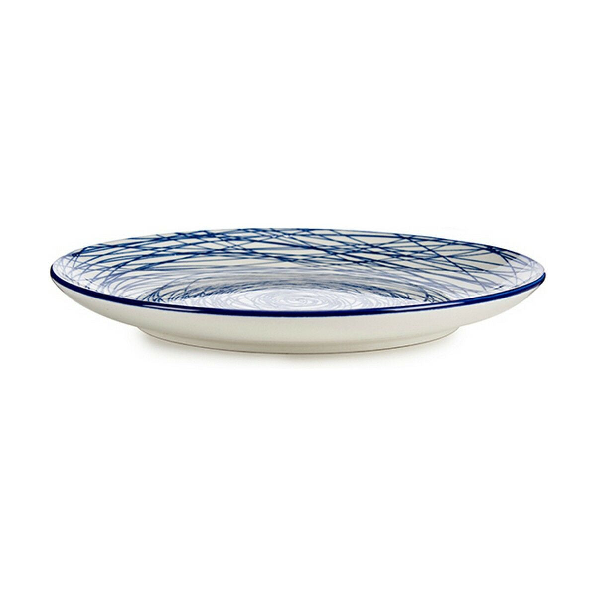 Flad tallerken Striber Porcelæn Blå Hvid 24 x 2,8 x 24 cm