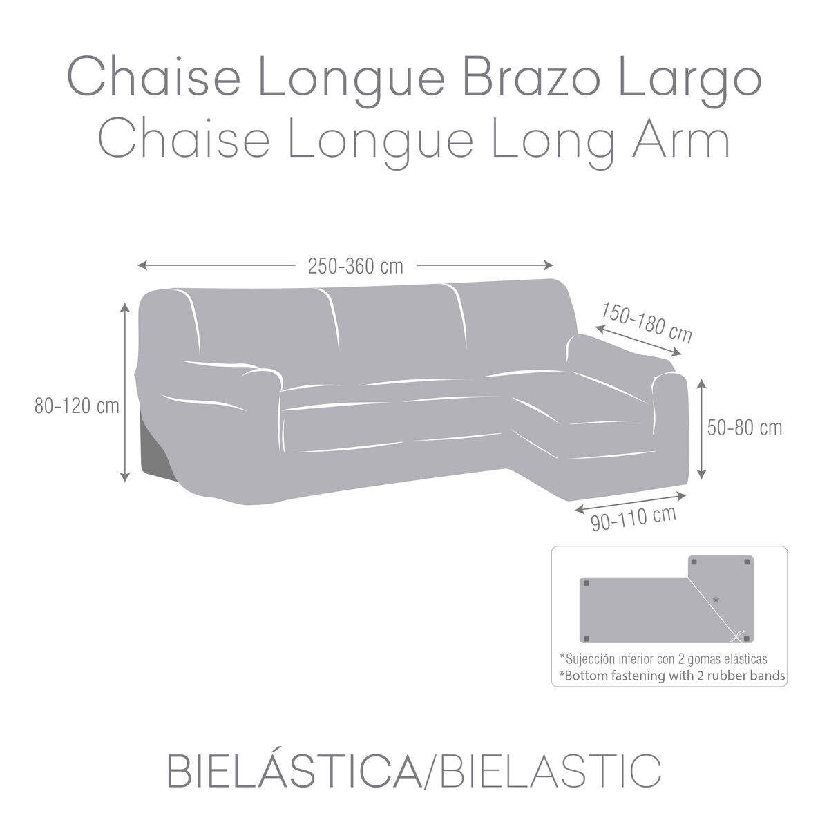 Right short arm chaise longue cover Eysa ROC Dark grey 180 x 120 x 360 cm