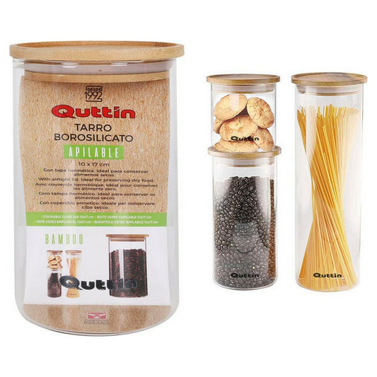 Tin Quttin Bamboo Borosilicate Glass Stackable 10 x 17 cm (10 x 17 cm) Quttin