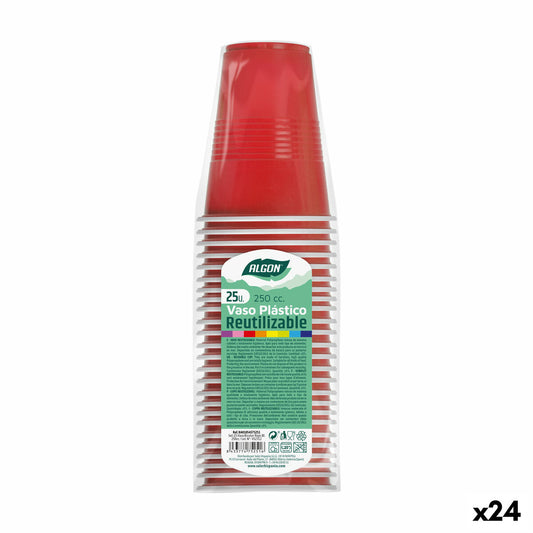 Sæt genanvendelige glas Algon Red 24 enheder 250 ml (25 stykker)