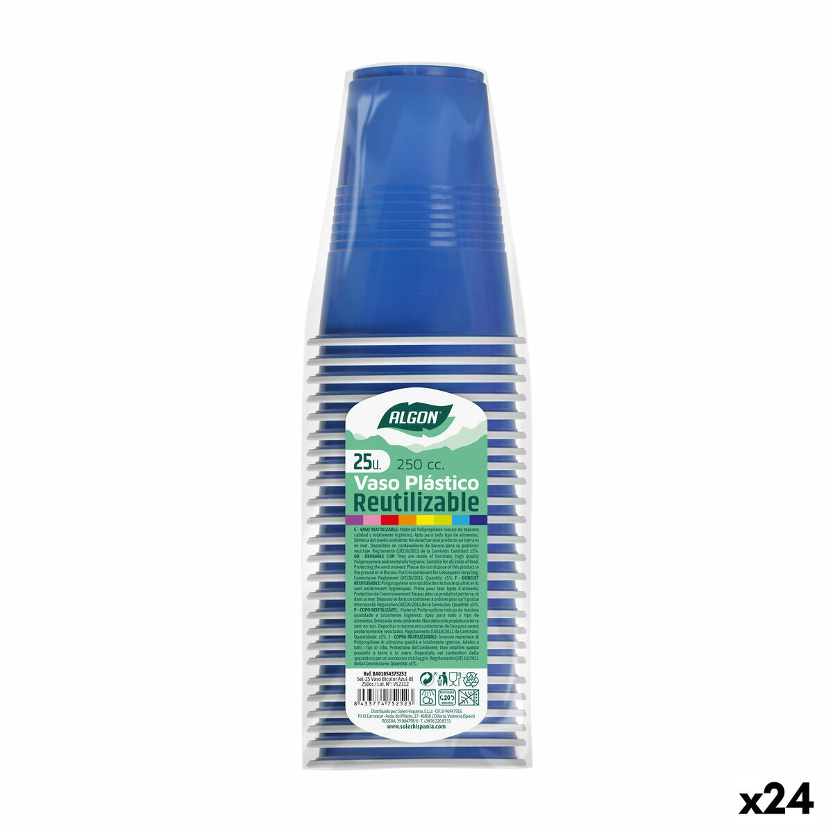 Sæt genanvendelige glas Algon Blue 24 enheder 250 ml (25 stykker)