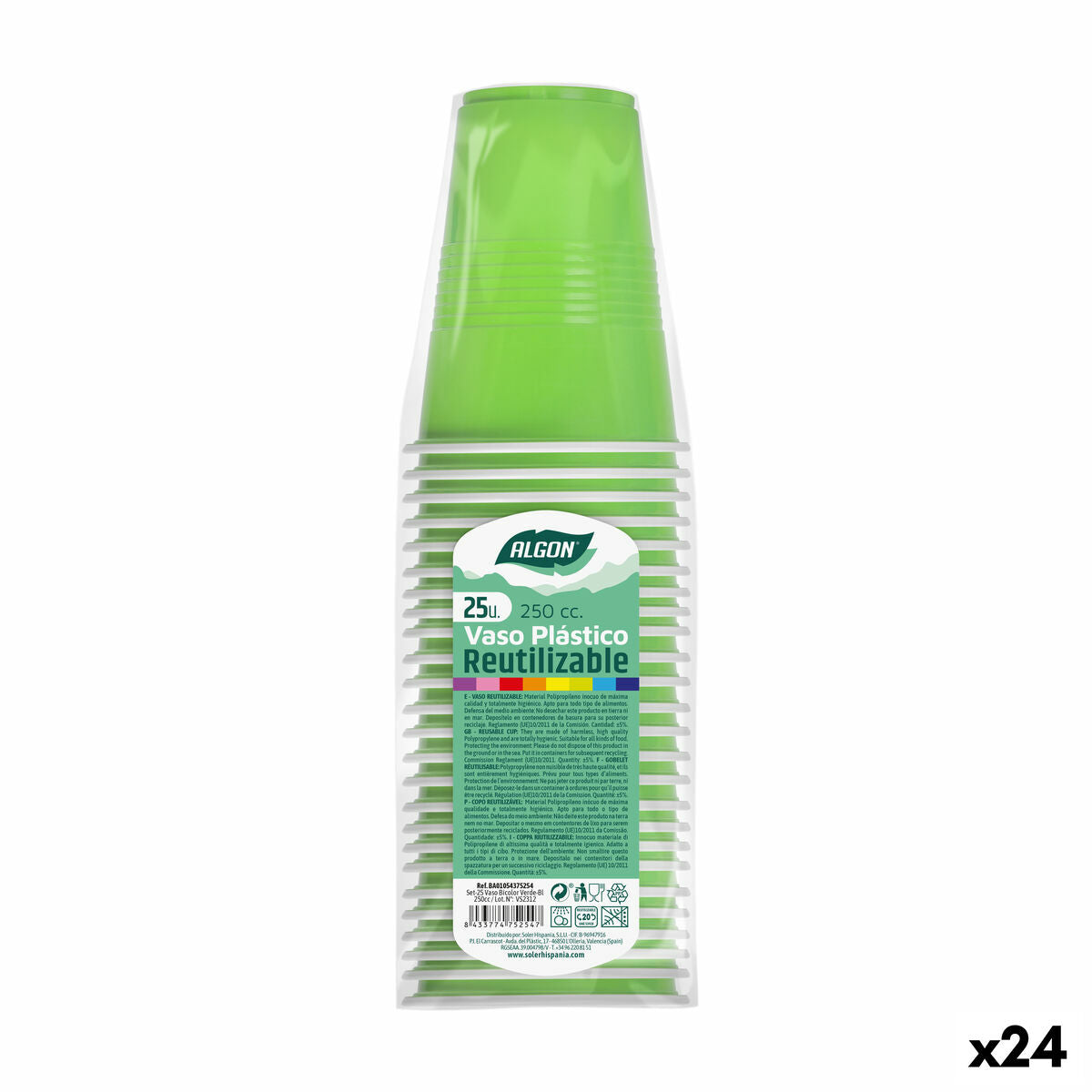 Sæt genanvendelige glas Algon Green 24 enheder 250 ml (25 stykker)