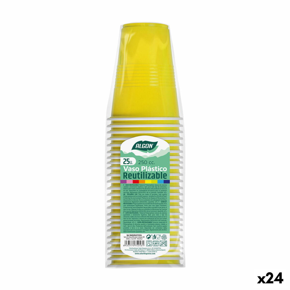 Sæt genanvendelige glas Algon Yellow 24 enheder 250 ml (25 stykker)