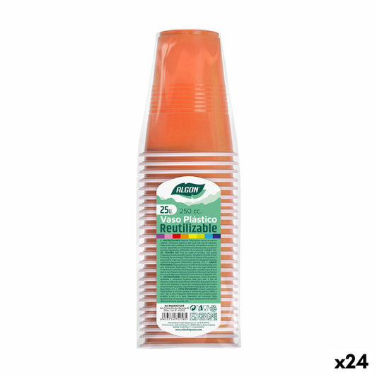 Sæt genanvendelige glas Algon Orange 24 enheder 250 ml (25 stykker)